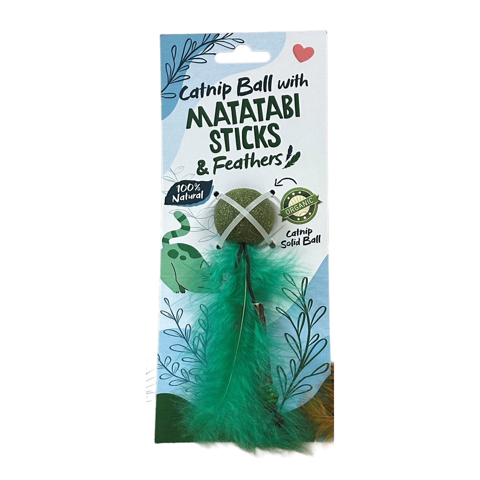 Organic Catnip Ball with Matatabi Sticks and Feathers